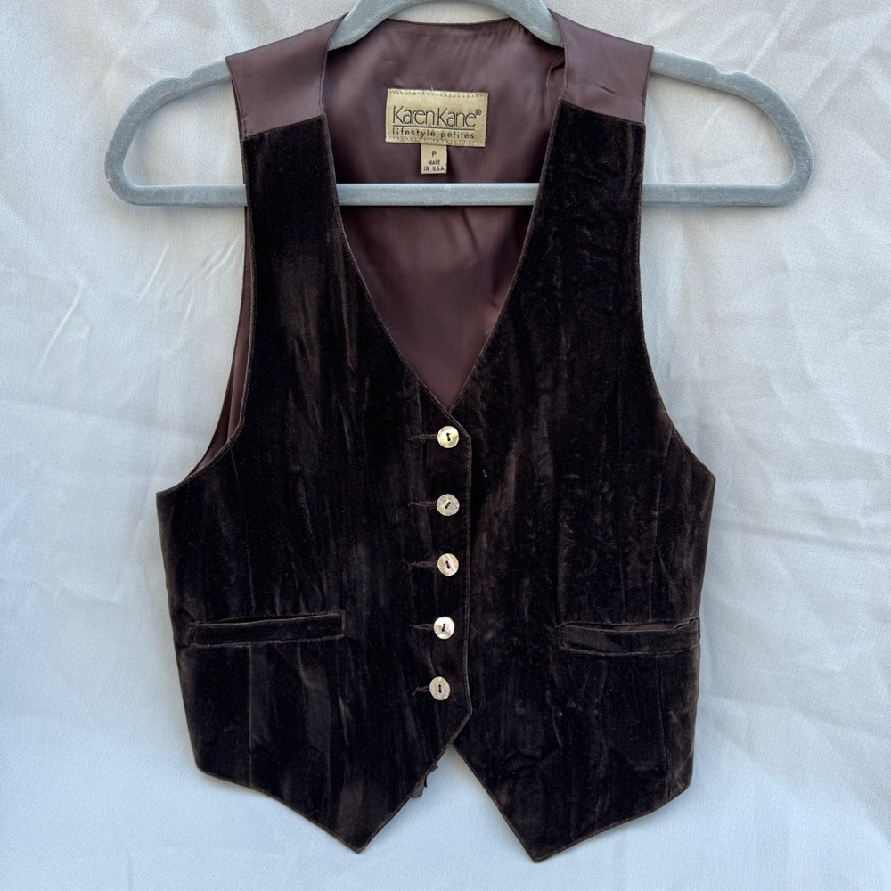 Karen Kane Velvet Vest XS Brown Dark Academia Steampunk Goth Whimsigoth Fairy